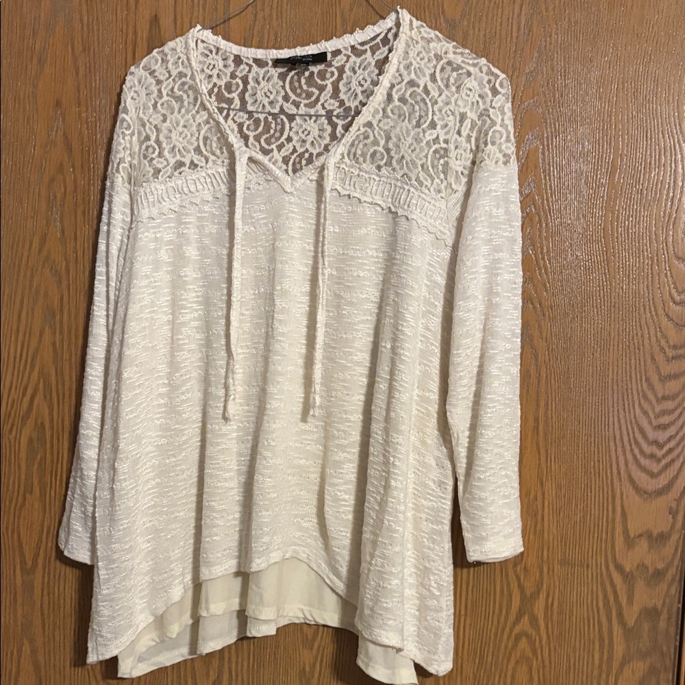 Style & Co. Cream Lace Detail Blouse Size 1X